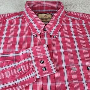 Wrangler Mens Plaid Western Shirt Button Down Long Sleeve Red Tall XLT